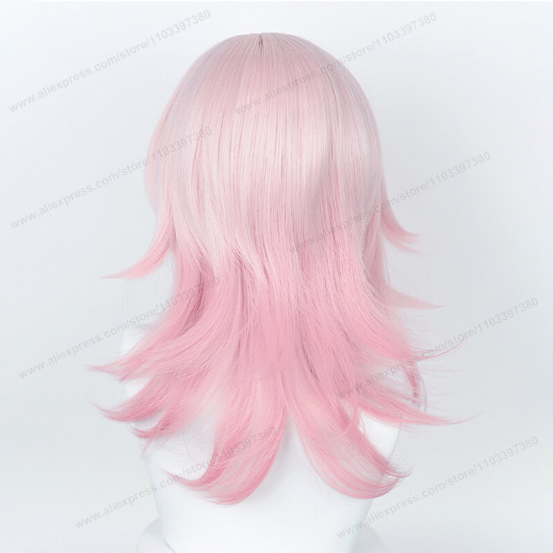 March 7th Wig Cosplay 50cm rambut gradien merah muda Honkai Star Rail Cosplay Anime Wig sintetis tahan panas