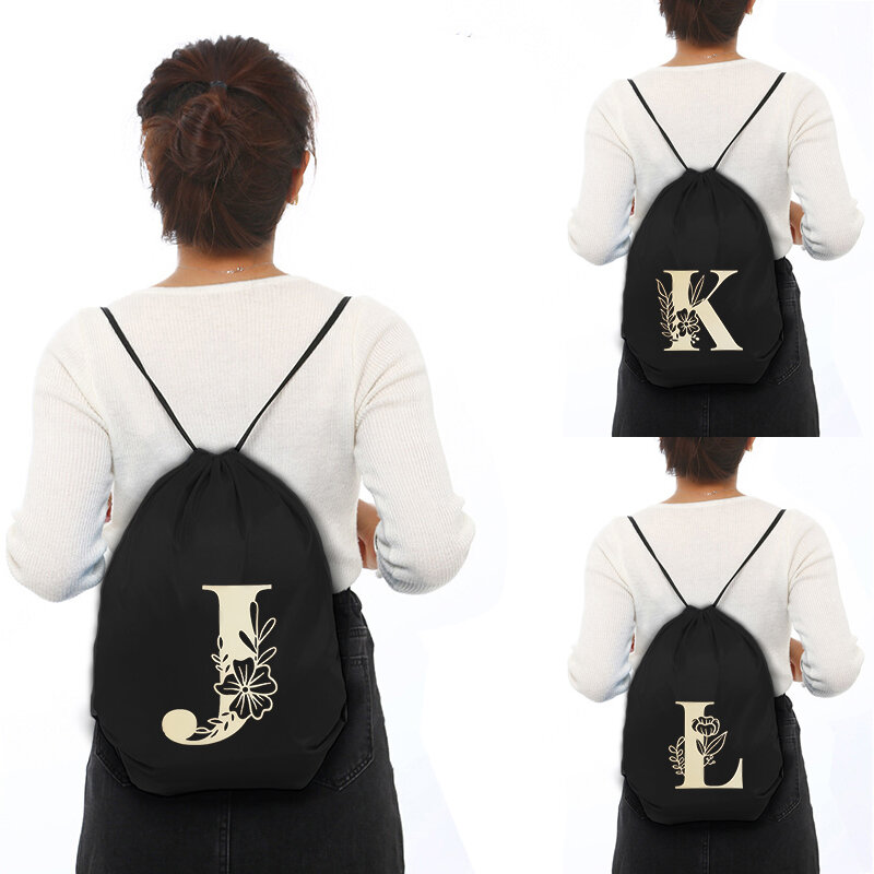 Fashion Simple Golden Letter Print Drawstring Bag Boy Basketball Bag Sport Bags Multi-function Portable Customize School Case