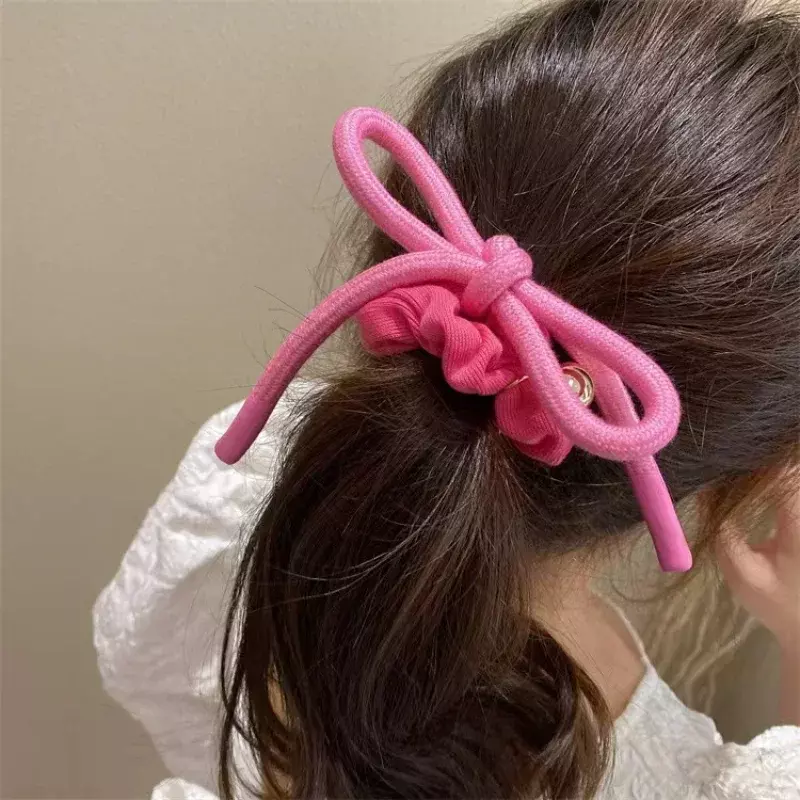 Korean Summer Bowknot Elastic Scrunchies Hair Loop Charm Hair Rope Elegant Horsetail Ties Hair Accessories for Women Headwear