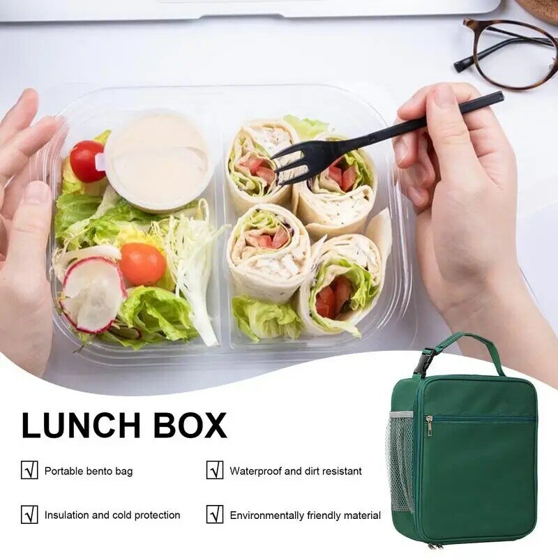 Torba chłodząca do drugiego śniadania pudełko na Lunch wielokrotnego użytku na piknik izolowane duże torba z uchwytem na Lunch i siateczkowa kieszeń boczne utrzymują letni napój chłodny