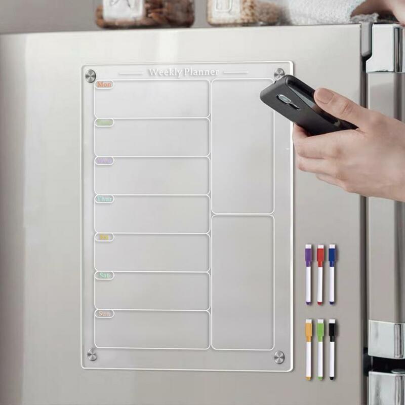 Magnetic Weekly Planner Acrylic Magnetic Weekly Meal Planner Calendar Board for Kitchen Fridge Scratch-proof Whiteboard Menu