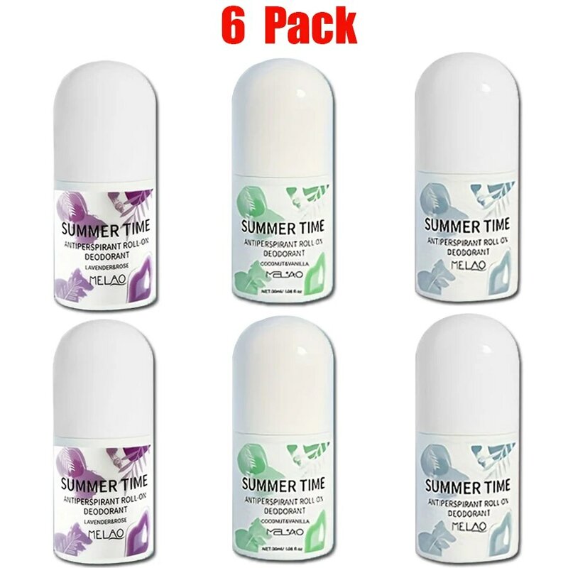 MELAO Aluminum Free Mineral Deodorant Roll-On for Women & Men Paraben Free Certified Cruelty Free & Vegan Deodorant 6 Pack