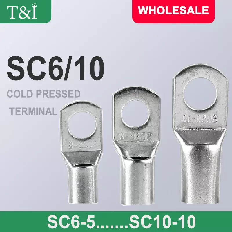 Conector de Cable de anillo de cobre de 1 piezas, Terminal de crimpado eléctrico de Cable desnudo, SC6-5, SC6-6, SC6-8, SC10-6, SC 10-10