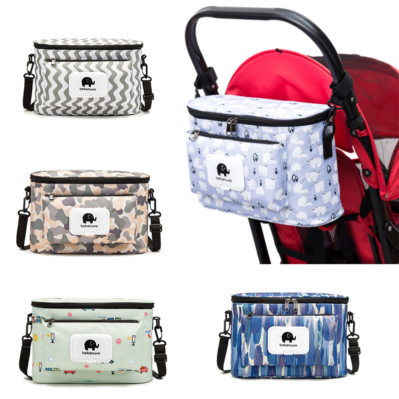 Cartoon Baby Stroller Bag, Organizador de fraldas, sacos de fraldas, transporte, Buggy, Pram, carrinho, cesta, gancho, Stroller Acessórios