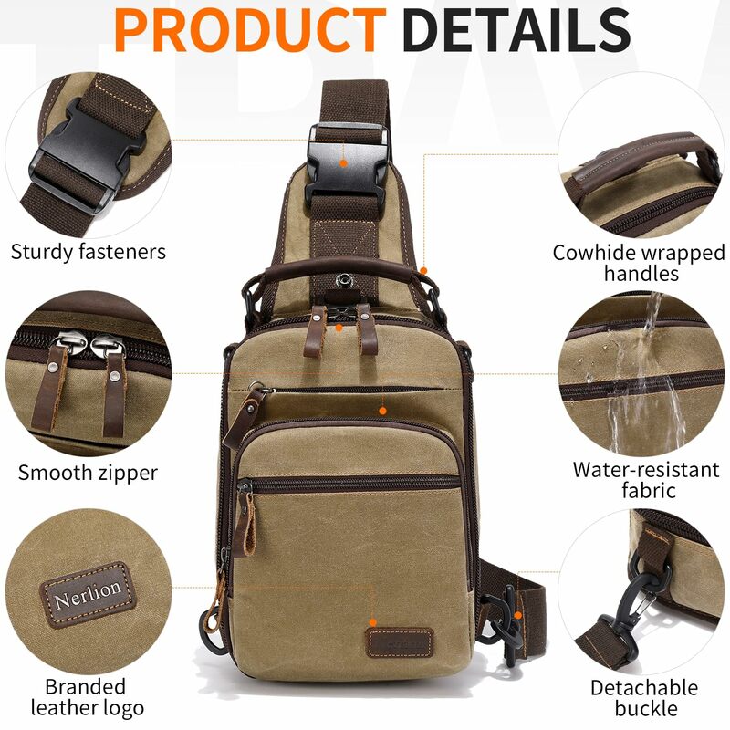 Nerlion Sling Backpack Chest Sling Bag for Men Waxed Canvas Crossbody Bag Water Resistant Shoulder Bag Casual Daypack