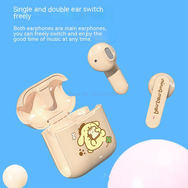 Беспроводные наушники Sanrio Cinnamoroll с микрофоном, Bluetooth-наушники Kuromi, спортивные наушники-вкладыши Hello Kitty, игрушки с сенсорным управлением и мелодией