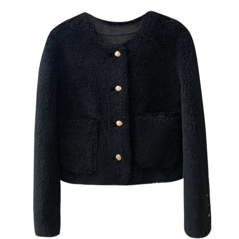 여성용 진짜 양가죽 재킷 코트, 여성용 겨울 시어링 코트, 진짜 양털 O-넥 천연 겉옷 오버코트, G152