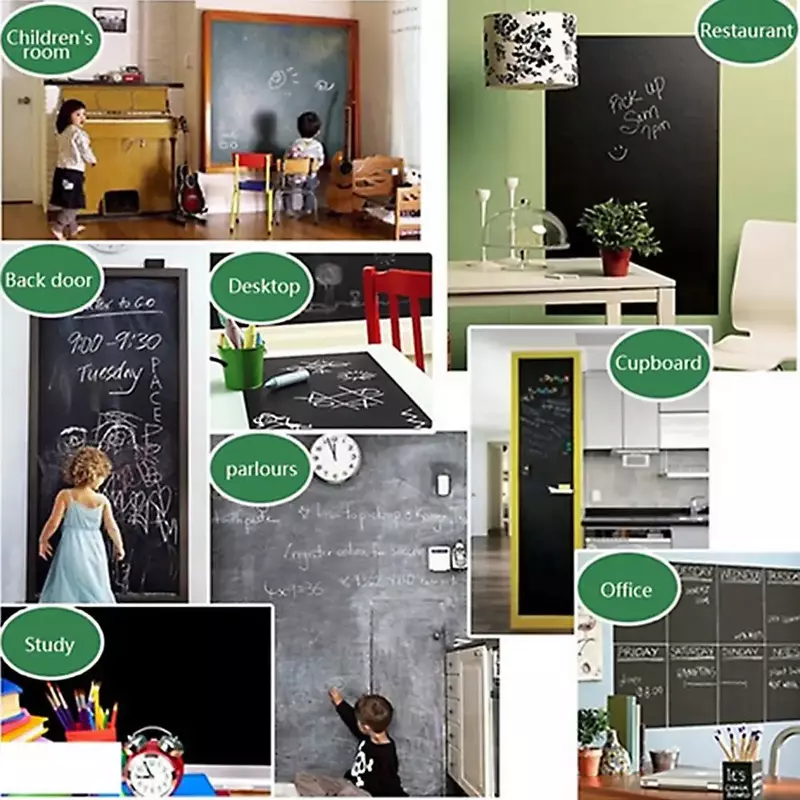 PVC impermeável Blackboard Adesivo, Chalk Board, Movable Crianças Graffiti, Writing Board, Adesivo de parede para escola e casa, 200x60cm