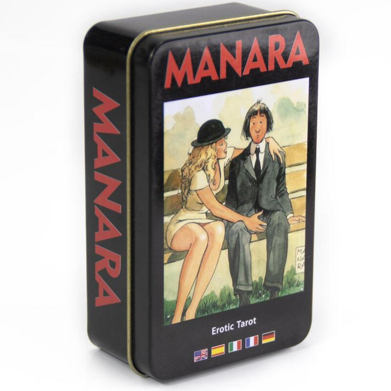 Manara-Tarot Deck com borda dourada, Fortune Telling Game Card, Tin Box
