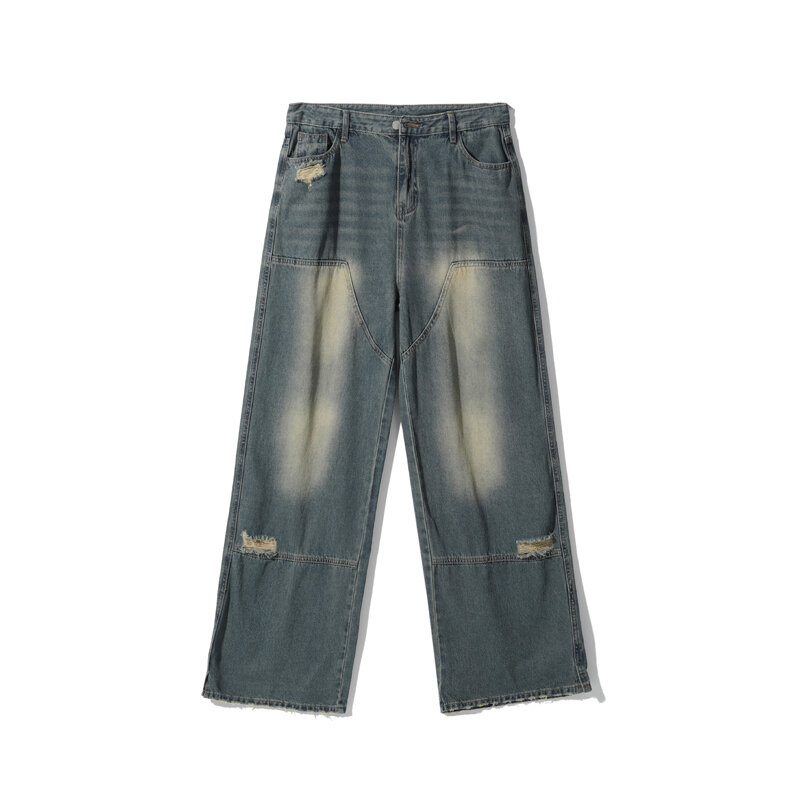 FEWQ męskie jeansy wiosenne amerykańskie modne proste nogawki luźne oversize szerokie nogawki męskie spodnie koreańskiej mody 24x9002