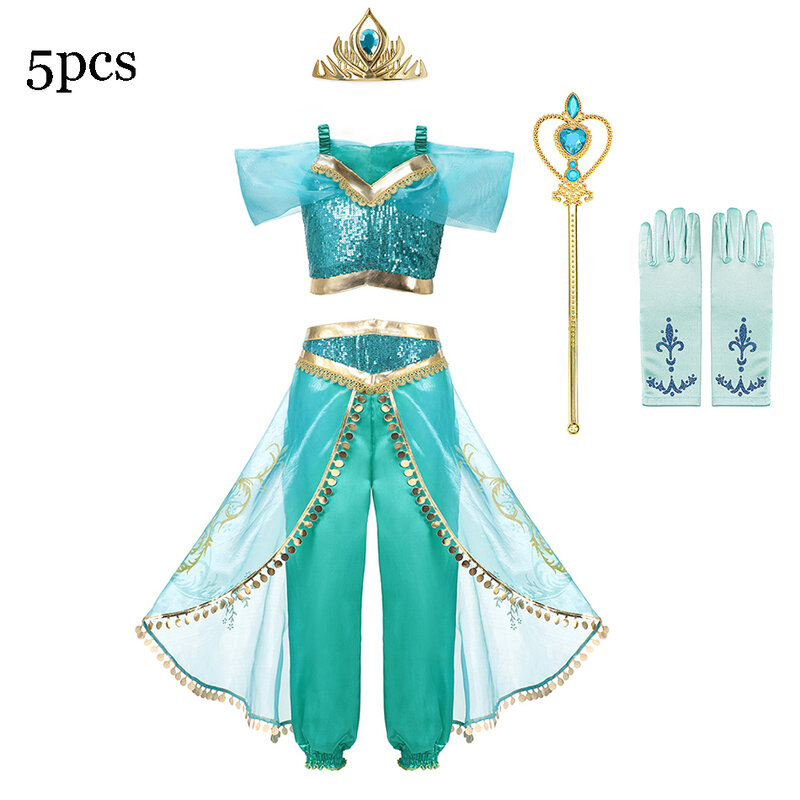 Kostium jaśminu Disney dla dziewczynki aladyn księżniczka magiczna lampa zestaw spodni karnawałowa odzież impreza z okazji Halloween przebranie na karnawał