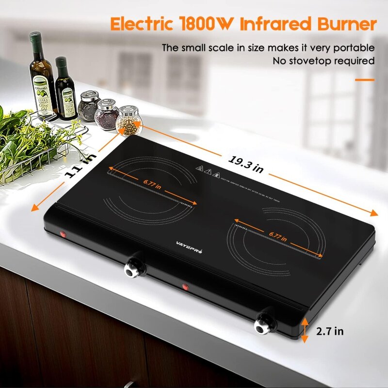 1800W Portable Electric Stove,Heat-up In Seconds,Countertop Cooktop for Dorm Office Home Camp, Compatible with All Cookware