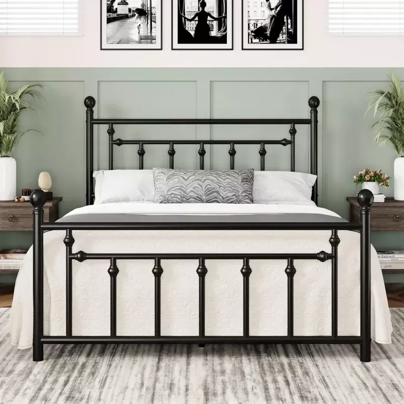 Allewie-Marco de cama de plataforma de Metal tamaño Queen, cabecera Vintage victoriana, reposapiés, almacenamiento debajo de la cama, sin caja, 14 pulgadas