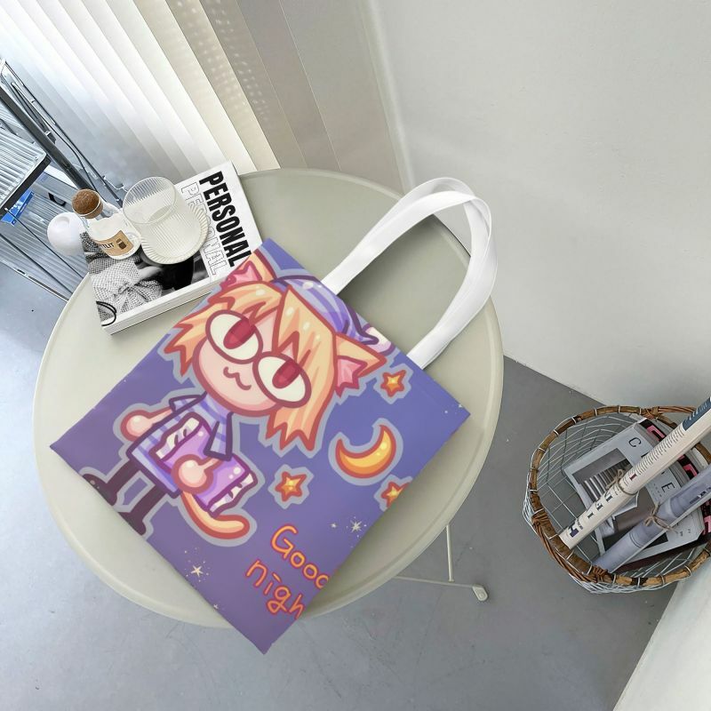 Custom Neco Arc Goog Night Shopping Canvas Bag Women Washable Grocery Anime Manga Tote Shopper Bags