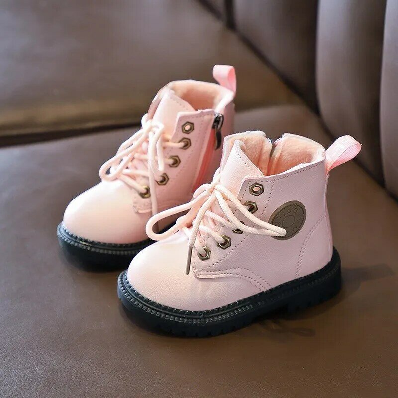 Zapatos de invierno para niñas, botas cómodas para bebés y niños pequeños, botines de piel sintética a la moda, zapatos de nieve impermeables y cálidos