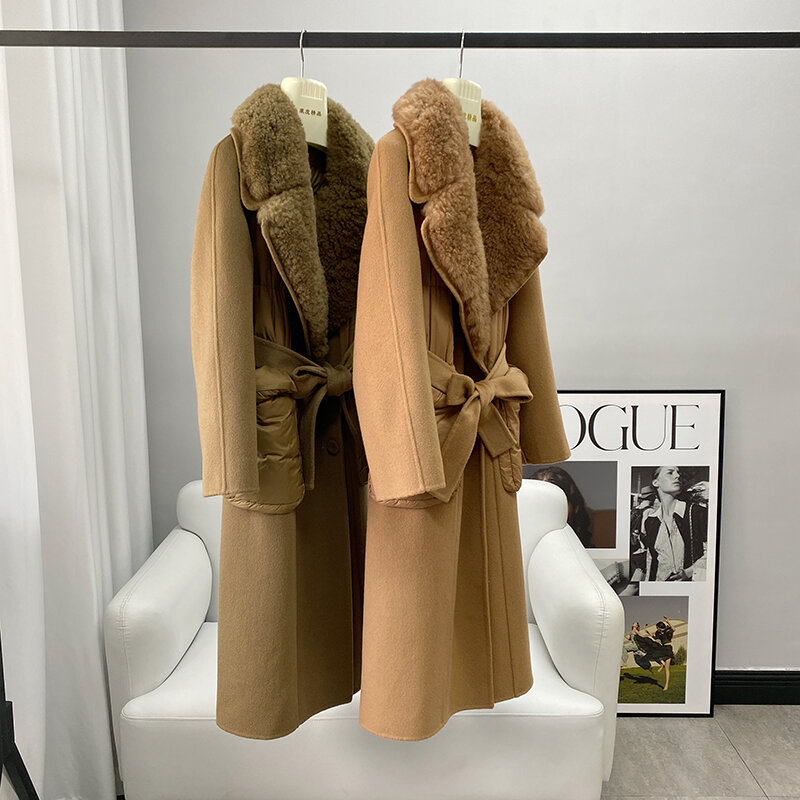 Aorice mulheres jaqueta de lã de inverno de luxo para baixo casaco femal gola de pele de ovelha casacos senhora longo sobre o tamanho parka trincheira ct2155