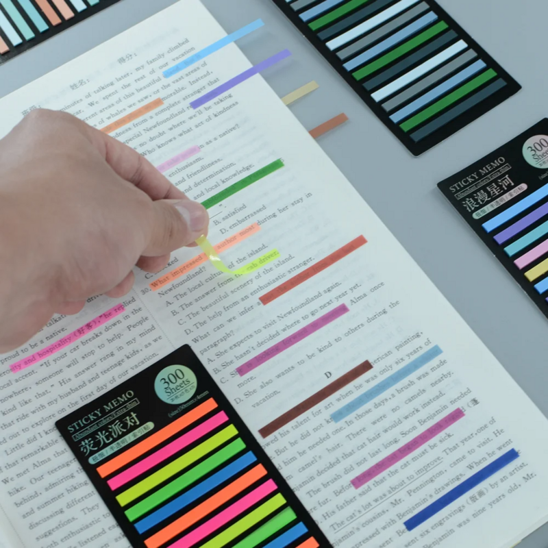 300 kolorowe przezroczyste naklejki z samoprzylepnymi adnotacjami, czytające zakładki, etykiety, zeszyty, piękne artykuły papiernicze