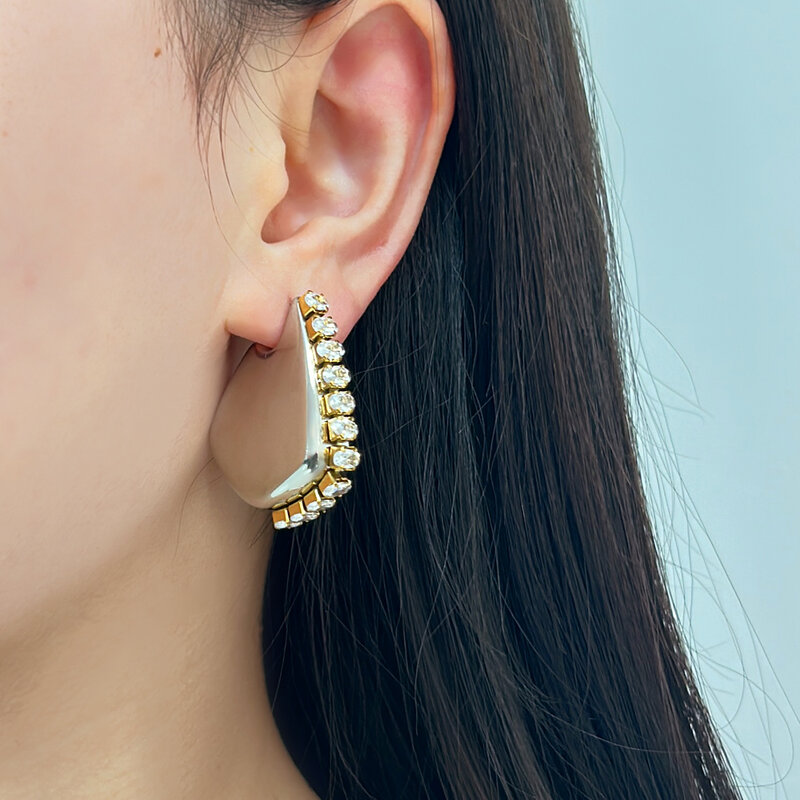 USENSET-Boucles d'oreilles en acier inoxydable incrustées de CZ pour femmes, bijoux d'oreille creux, anti-allergique, poli, brillant, mode, 2024