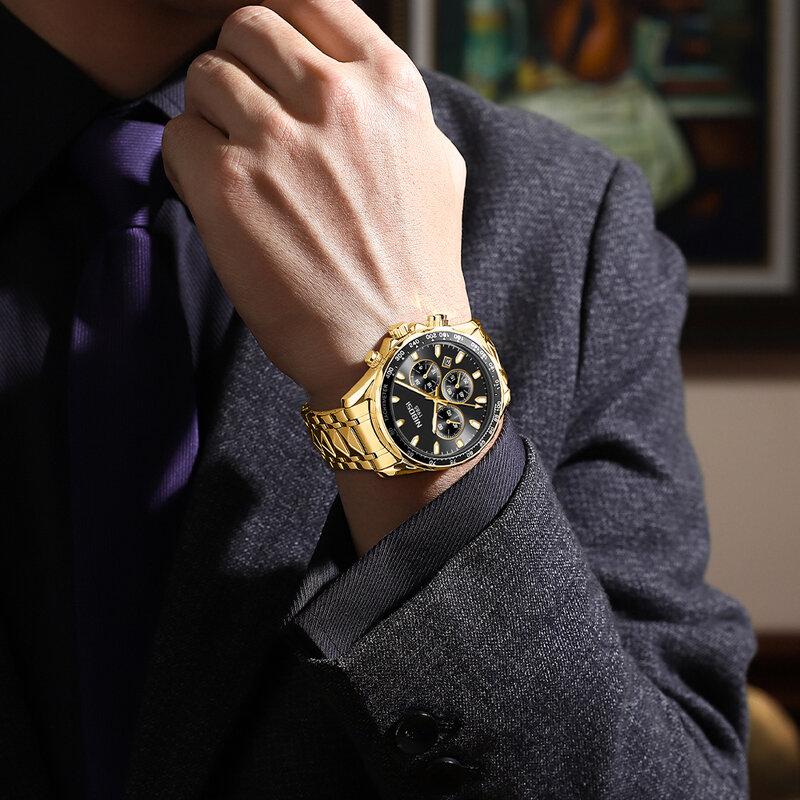 Nibosi-relógio de pulso masculino, quartzo, à prova d'água, com cronógrafo, com data de exibição, marca de luxo, business, para homens