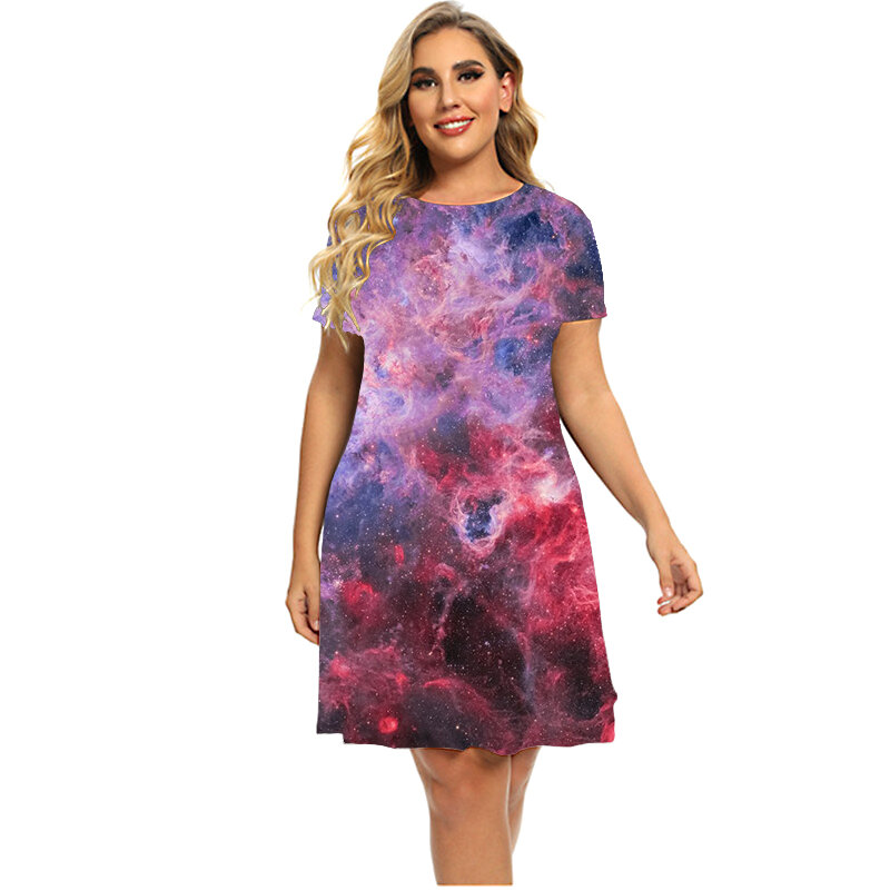 Женское летнее платье-мини с коротким рукавом, разноцветное свободное Повседневное платье с абстрактным принтом, объемным рисунком, большие размеры