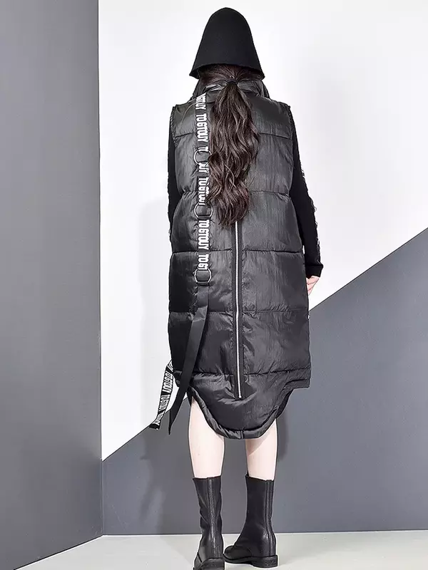 XITAO-chaleco negro sin mangas para mujer, prenda holgada con bolsillo, cuello mandarín, informal, Color liso, ZLL2158, 2019