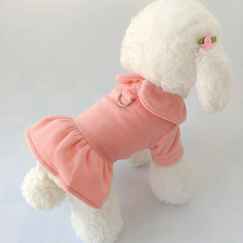 Gaun Hewan Peliharaan Musim Gugur Musim Dingin Rok Putri Wol Natal Memanfaatkan Tali Traksi Mantel Anjing Kecil Pakaian Liburan Anak Anjing Pudel Yorkie