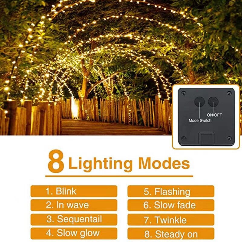 Guirnalda de luces Led solares para exteriores, guirnalda impermeable de 7M, 12M y 22M para decoración de jardín y fiesta de navidad