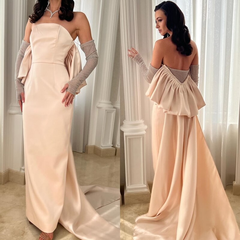 Jersey Pleat Formal Evening Straight Strapless Bespoke Occasion Gown Long Dresses