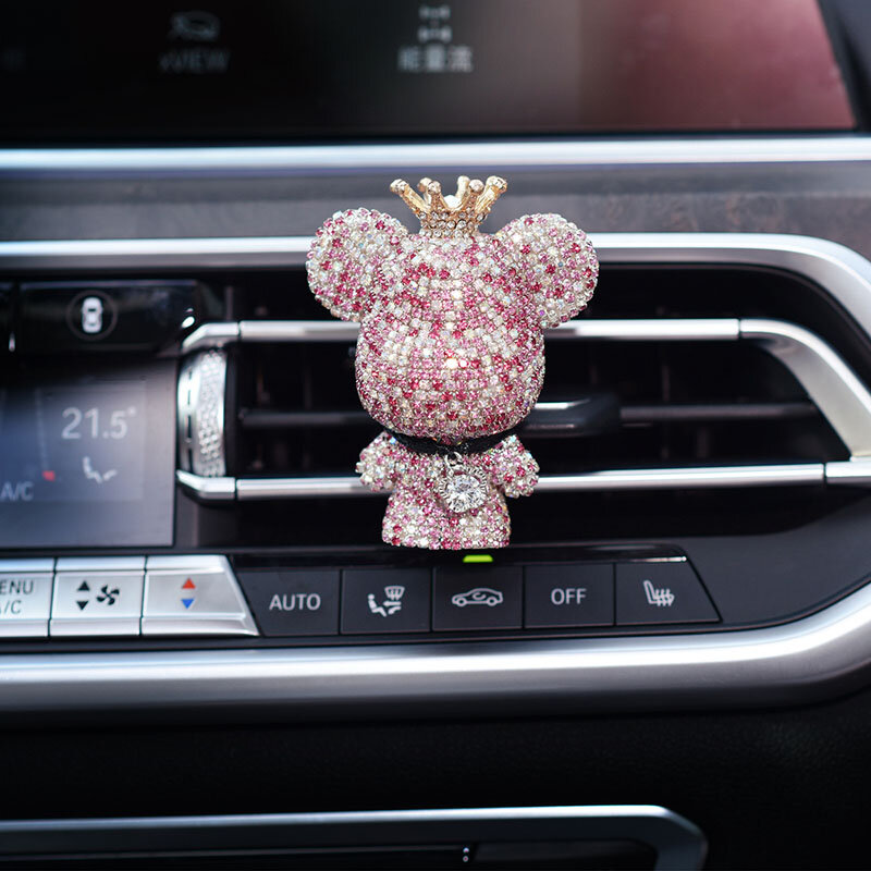 Ventilasi udara mobil, dengan klip wangi berlian pribadi beruang lucu dekorasi beruang kepala besar kartun