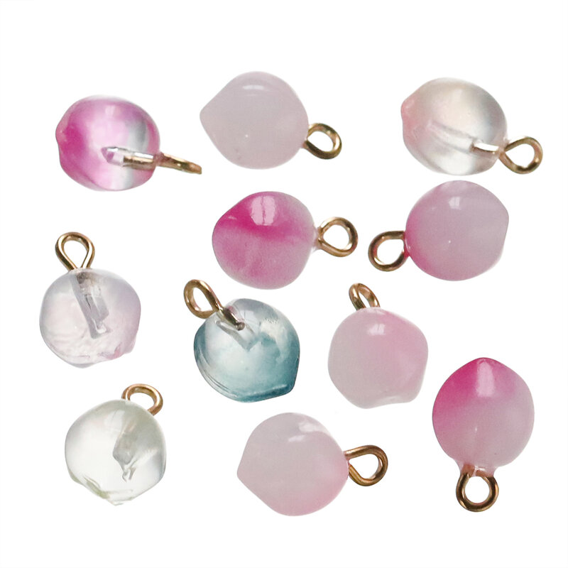 10 buah/lot jimat liontin bentuk persik kaca untuk anting gelang buatan tangan liontin kalung Aksesori pembuatan perhiasan DIY