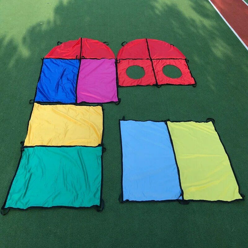 Flety różnorodność kombinacja tkaniny zespół budowanie aktywności dla elementarnych nastolatków gra spadochrony szkoła dzień pola gra dla dzieci