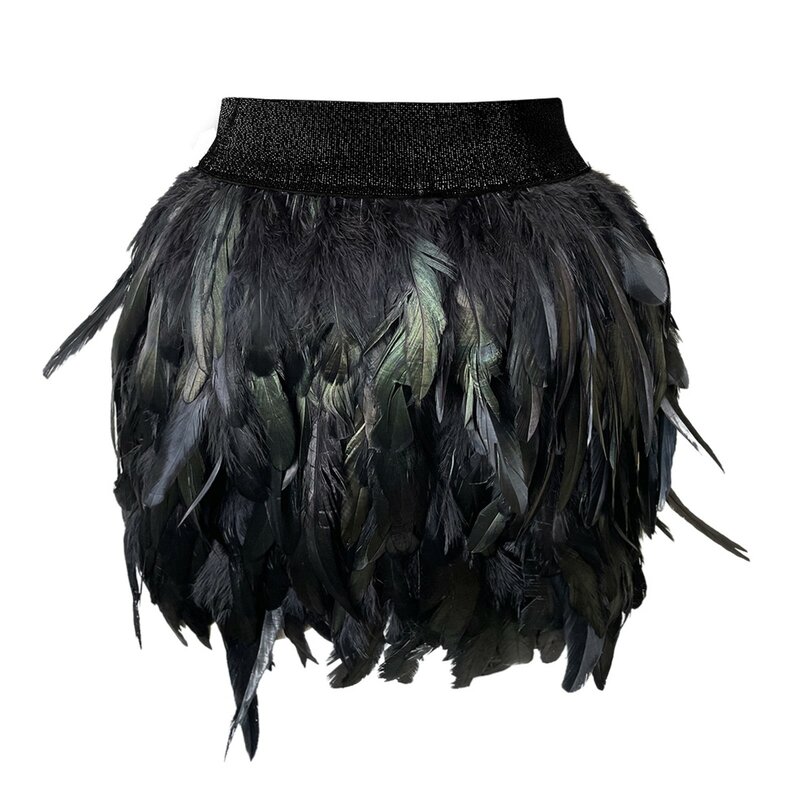 Women Feather Costumes Elastic Waist High Street Sexy Mini Skirt New Gradient Color Evening Party Skirt Black Purple Plus Size