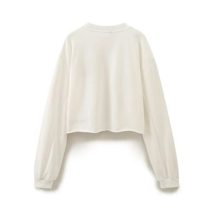 2024 nowa damska moda literowa dekoracja na co dzień krótki pluszowa bluza Vintage z okrągłym dekoltem z długim rękawem damski sweter elegancki Top