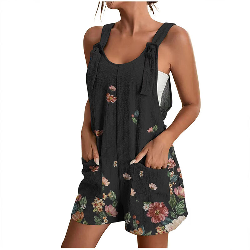 2023 Women Floral Print Sleeveless Pocket Decoration Jumpsuit Fashion Elegant Casual Loose Female Streetwear Outfits 2023 New