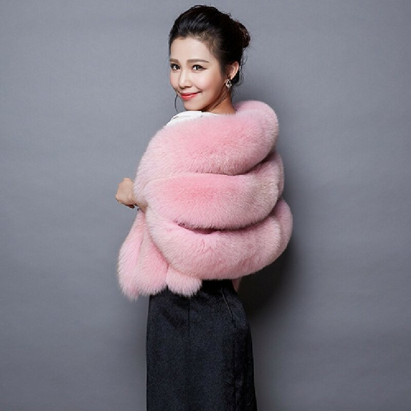 Factory Wholesale Autumn and Winter New Imitation Fox Fur Shawl Vest Coat Cape Women with Pockets