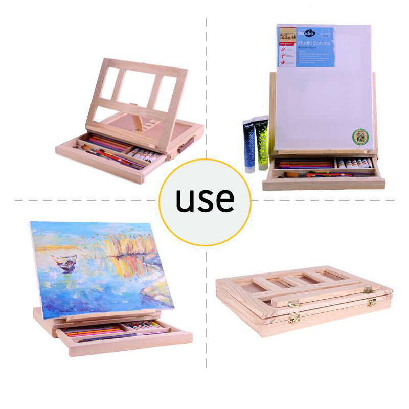 Caballete de madera para pintura, caballete de escritorio portátil en miniatura, plegable, caja de mesa, accesorios de pintura al óleo, suministros de arte
