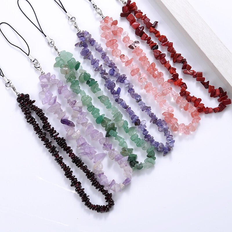 Fashion Gravel Mobile Phone Chain Creative Colorful Women Girls Beaded Metal Cellphone Strap Lanyard Hanging Anti-Lost Jewelry