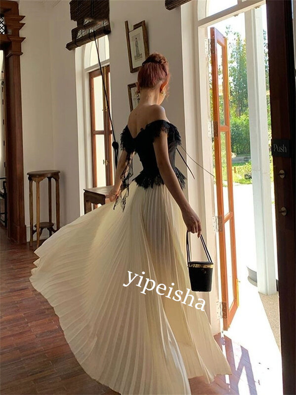 Prom Dress Evening Chiffon Ruched Celebrity A-line Off-the-shoulder Bespoke Occasion Gown Long Dresses Saudi Arabia  