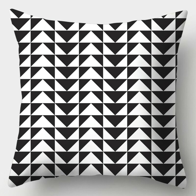 Funda de almohada cuadrada en blanco y negro para sofá, funda de cojín con patrón de rayas y hojas