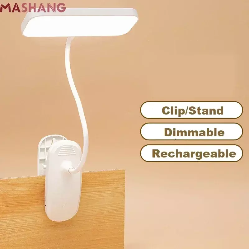 Lampu meja Led dapat diisi ulang fleksibel, lampu malam LED sentuh 3 mode peredupan Perlindungan Mata dengan klip untuk membaca buku