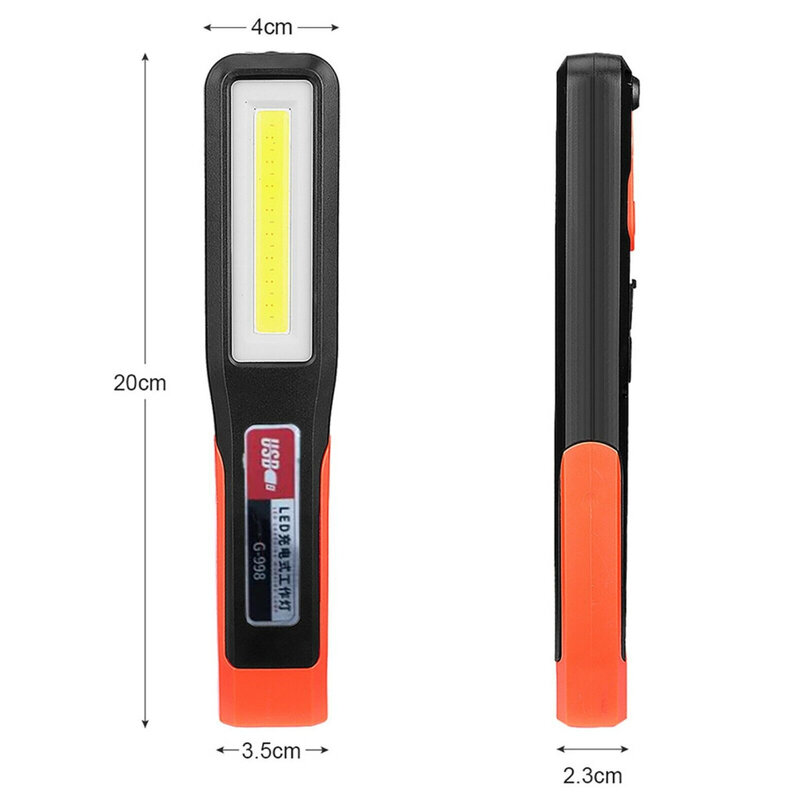 Lâmpada magnética portátil COB LED com gancho, luz de trabalho recarregável, lanterna para caminhadas e garagem