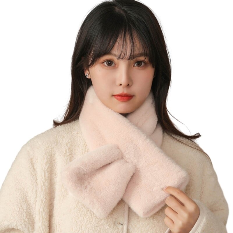 Solid Color Soft Bow Faux Furs Warm Scarf Women Winter Neck Guard Scarf DXAA