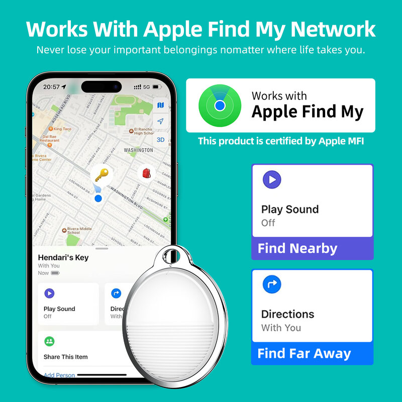 CPVAN 애플 iOS 시스템용 미니 GPS 트래커, 내 앱 에어태그 찾기, 어린이 찾기, 애완 동물 자전거 가방 분실 추적기, 스마트 블루투스 에어태그