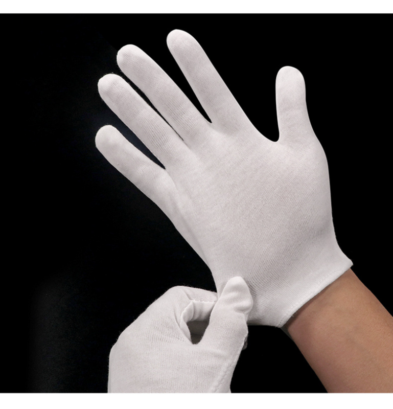 Варежки с полными пальцами для мужчин и женщин, белые хлопковые рукавицы для официантов, водителей, украшений, рабочих, перчатки с возможностью впитывания