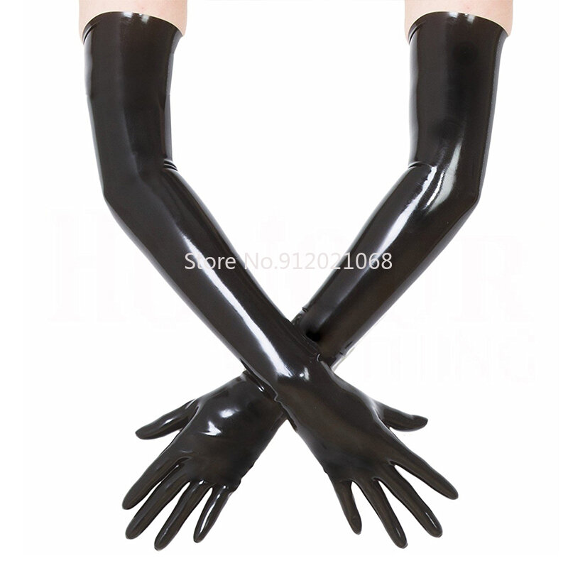 Unisex Latex Rubber Gloves Wrist Seamless Moulded Shoulder Length Black and Red Long Sexy Fetish Gloves for Men Women