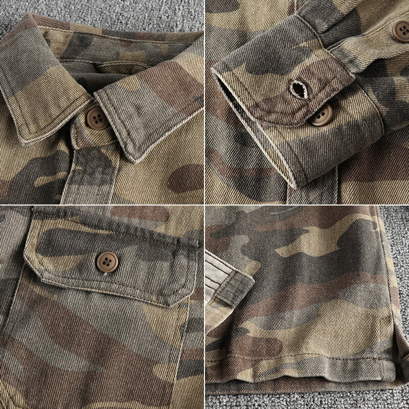 Workwear Langarmhemd Jacke für Männer Amikaki gewaschen dicke gewebte Baumwoll mäntel Frühling Herbst vielseitige Tarn jacke