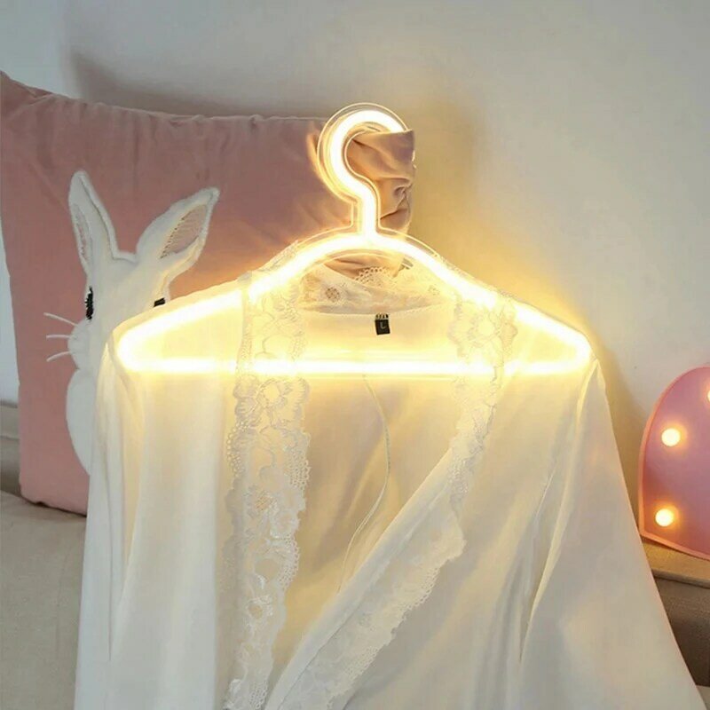 Soporte de ropa con luz LED, alimentado por USB colgador, lámpara de noche para dormitorio, hogar, boda, ropa, arte, decoración de pared