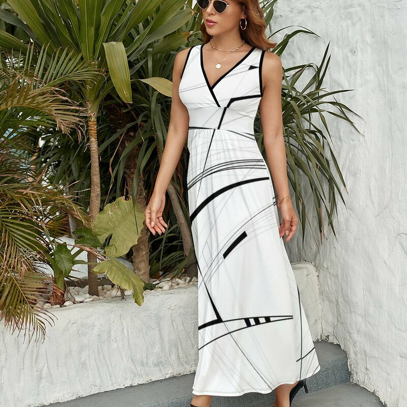 black Abstract Geometric and perspective Sleeveless Dress sensual sexy dress for women Dresses gala clothes for women