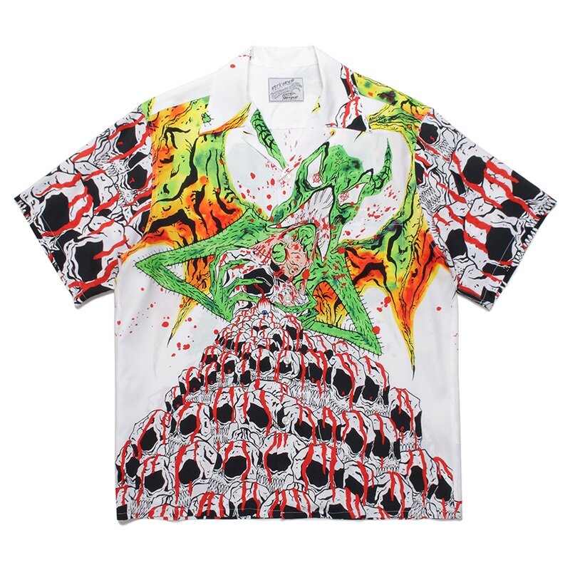 WACKO MARIA-Camisa de manga corta para hombre y mujer, camisa hawaiana de estilo japonés con ilustración de grafiti, primavera y verano