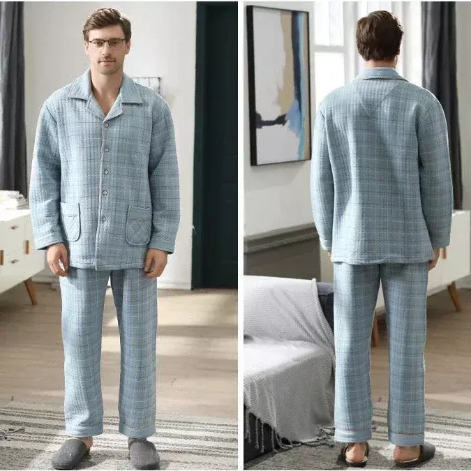 Утепленные мужские пижамные комплекты на осень и зиму, простая теплая одежда для сна, Хлопковые Штаны, повседневная верхняя одежда, мягкая женская одежда для отдыха, 2024
